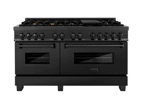 ZLINE 60" 7.4 cu. ft. Dual Fuel Range with Gas Stove and Electric Oven in Black Stainless Steel with Brass Burners (RAB-60)