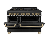 ZLINE Autograph Edition 48" 6.0 cu. ft. Dual Fuel Range with Gas Stove and Electric Oven in Black Stainless Steel with Champagne Bronze Accents (RABZ-48-CB)