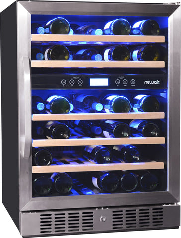 NewAir Built-In 46 Bottle Dual Zone Compressor Wine Fridge - Stainless Steel