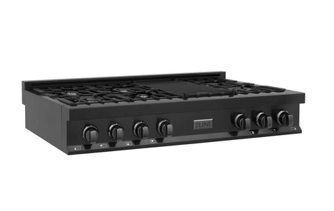 ZLINE 48" Porcelain Gas Stovetop in Black Stainless with 7 Gas Burners and Griddle  RTB-48